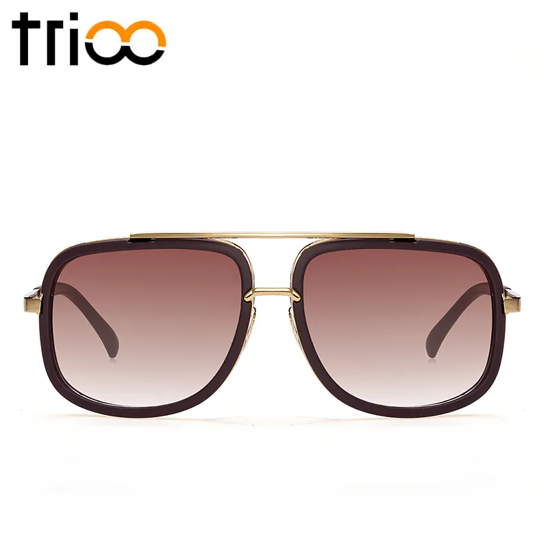 Trioo alta moda quadrada óculos de sol dos homens marca unisex ouro metal quadro masculino qualidade gradiente óculos de sol for307i