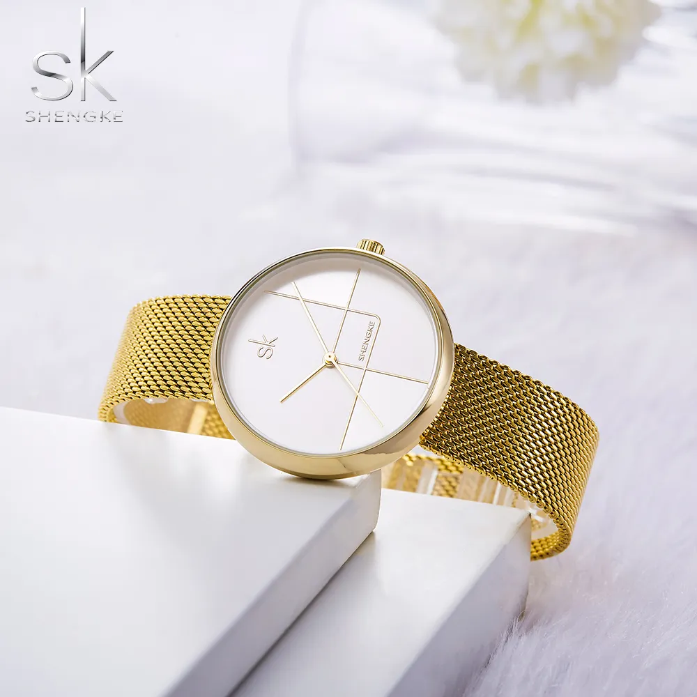 Shengke Gold Watch Women Wather Ways Milan Mesh Steel Women's Bracelet Watchens Female Clock Relogio Feminino Montre Femme281f