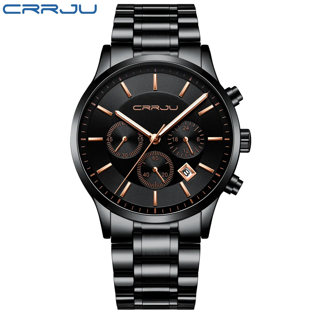 CRRJU montre pour hommes haut de gamme marque décontracté chronographe Quartz montre-bracelet mode Style mâle militaire étanche calendrier Clock270S