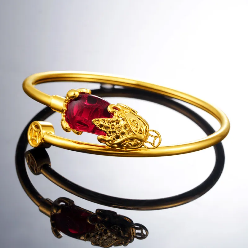 Ruby Animal Zirconia Charm 18k oro amarillo lleno hermoso brazalete para mujer pulsera ajustar joyería bonito Gift316J