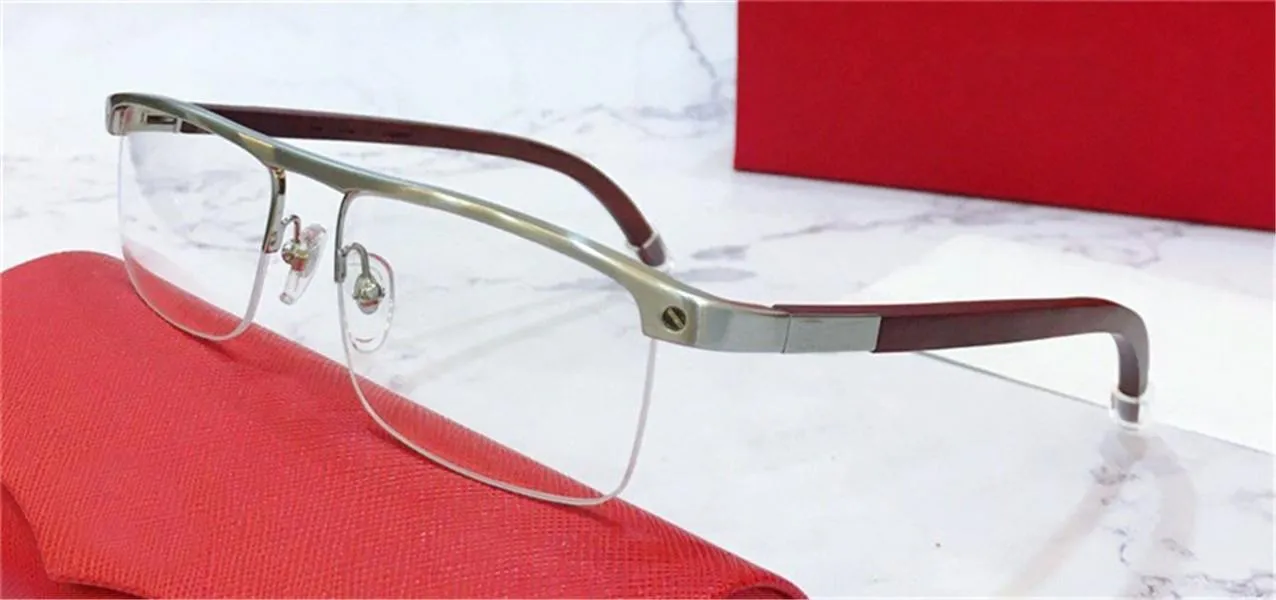 メガネの販売ハーフフレームメタルフレーム木製脚光学メガネメンクラシックビジネスモデル8200980260Q