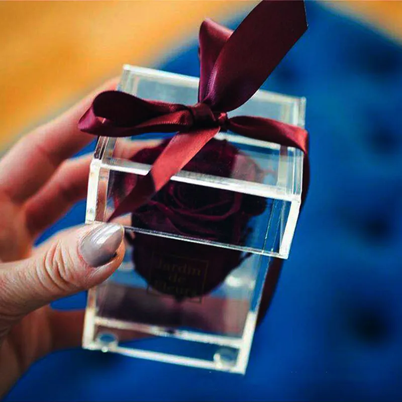 Nova caixa de flores acrílica transparente mini caixa de flores de rosa única caixa de flores de dia dos namorados presente com capa para namorada wife3074