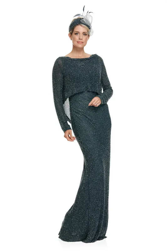 متواضع JoyceyoungCollections Jewel Long Sleeve Backess Backing of the Bride Brust مع سترة Tulle Mother Dress