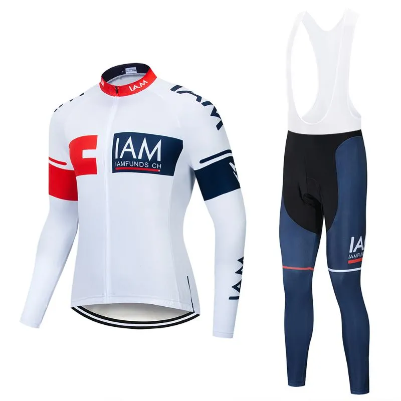 2020 Drużyna IAM Długie rękawowe Jersey Set Set Spring Autumn Ropa Ciclismo Oddychane wyścigowe ubrania rowerowe MTB Rower 9D Pad179g