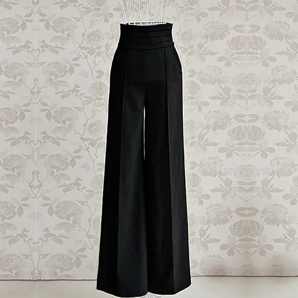 Alful vintage kobiety luźne spodnie zamek błyskawiczny wysoki talii kieszeń frontowy flary szerokiej nogi biura damskie spodnie czarne bell dolne spodnie y19070101