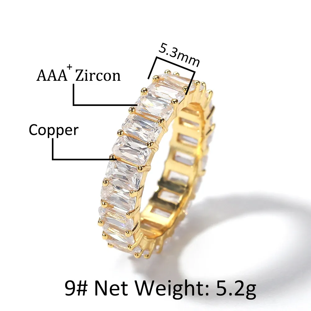 Nieuwe Iced Out HipHop Cube CZ Baguette Ringen Sieraden Gold Sliver Micro Verharde Ring voor Man Vrouwen Gift289s