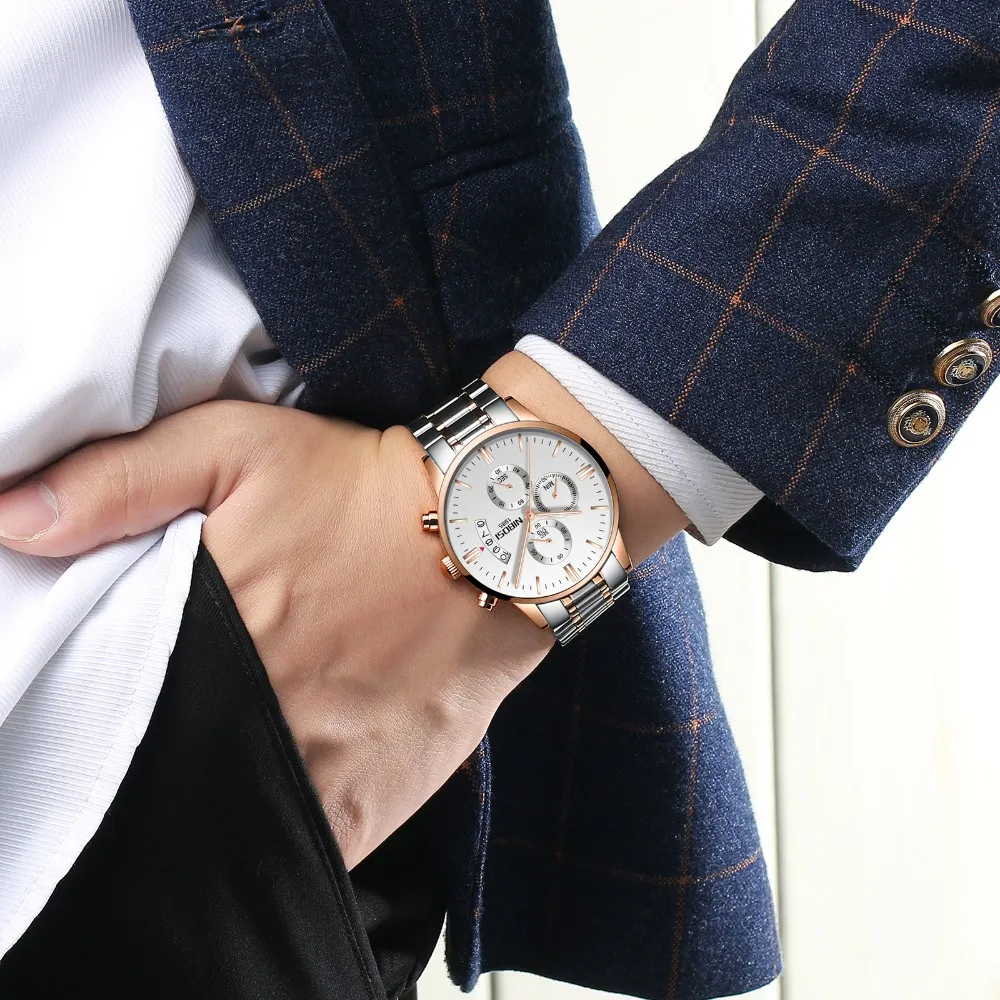 NIBOSI Luxury Top Brand Watches Fashion Rose Gold Elegant Men Watch Waterproof Relogio Masculino Quartz Wristwatch for Men251w
