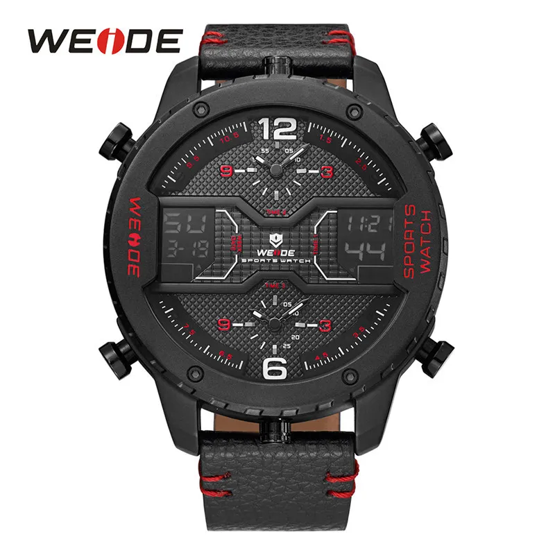 WEIDE Мужские модные спортивные повседневные кварцевые аналоговые цифровые часы с тремя часовыми поясами, кожаный ремешок, военные часы Relogio Masculino3262