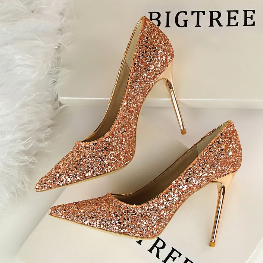 Blingbling Sparkle Suknie ślubne 2020 Inspirowane gwiazdą Formalne buty imprezowe Wysokie obcasy 9cm 7 cm złota srebrne białe czerwone cekiny Prom Sho 249d