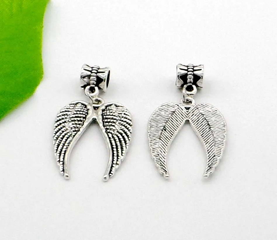 Whole - MIC IN STOCK alloy Angel Wing Heart Beads Charms pendant Dangle Beads Charms Fit European Bracelet276w