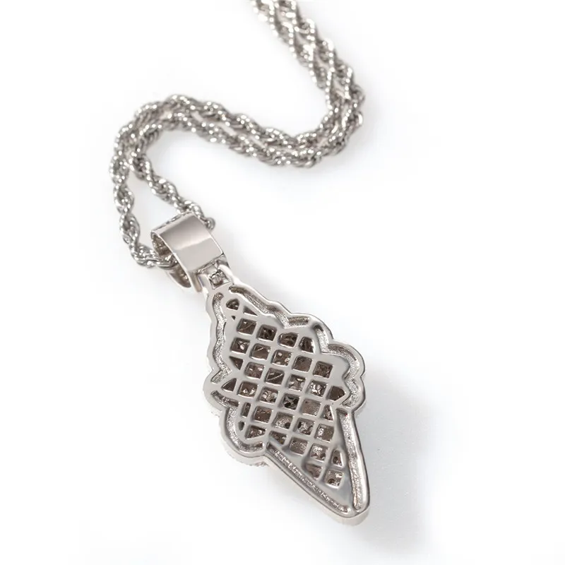 Iced Out Ice Cream Necklace Pendant White Gold Plated with Rope Chain Mens Hip Hop Jewelry Gift257d