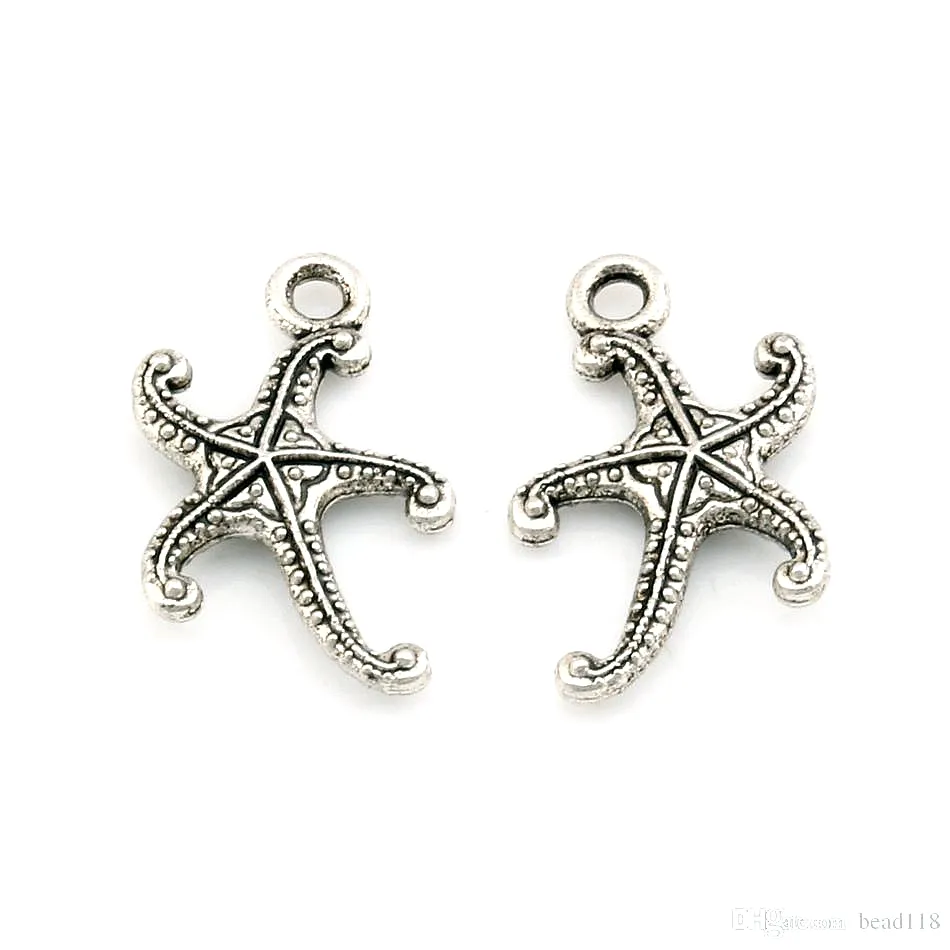 Antique Srebrny Stop Starfish Charm Wisianty do biżuterii Naszyjnik i bransoletka 17 x 12 mm265y