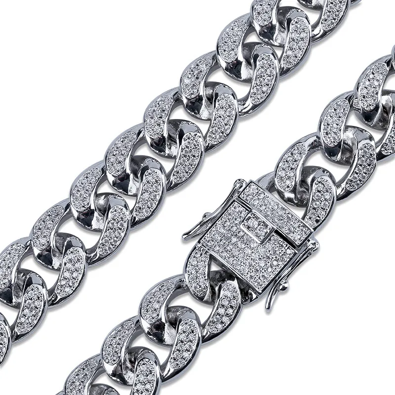 18k Gold White Gold Iced Out CZ Zirconia Miami Cuban Link Chain Bracelet 10 14 18mm Rapper Hip Hop Curb Jewelry Gifts for Boys Who293A