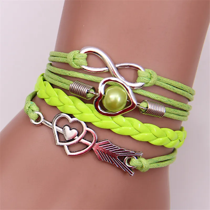 Ny Infinity Charm -armband Heart Cupid Arrow Diy Leather Multilayer Artificial Pearl Armband Bangles Fashion Women Girl Wrap Bead Jewelry