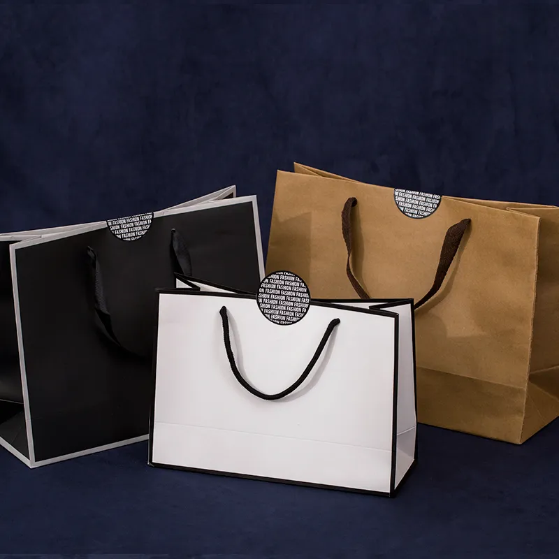 Большая белая упаковочная сумка из крафт-бумаги для одежды в подарок с ручками Маленькая черная сумка для покупок 233f
