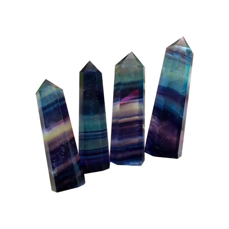 3 Stück lila grüner natürlicher Fluorit-Quarzkristall, Punktheilung, sechseckiger Steinstab für Heimdekoration, 257i