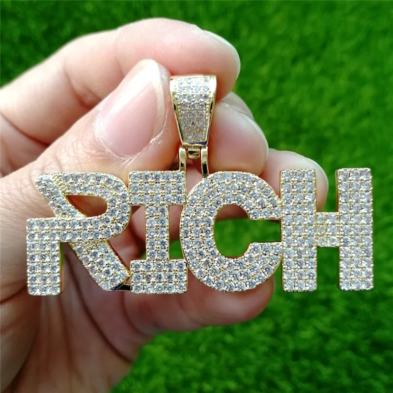 Новое модное ожерелье в стиле хип-хоп, желтое, белое золото, полный CZ, богатый кулон и ожерелье для мужчин и женщин, хороший подарок268M