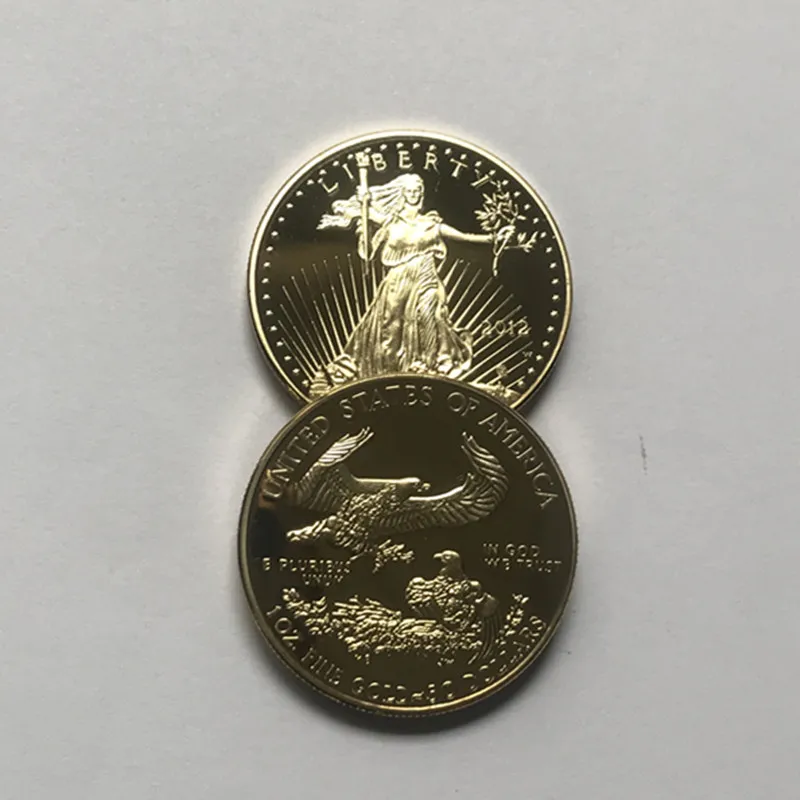 10 pçs não magnética liberdade águia 2012 distintivo banhado a ouro 32 6 mm estátua americana comemorativa queda da liberdade moedas aceitáveis