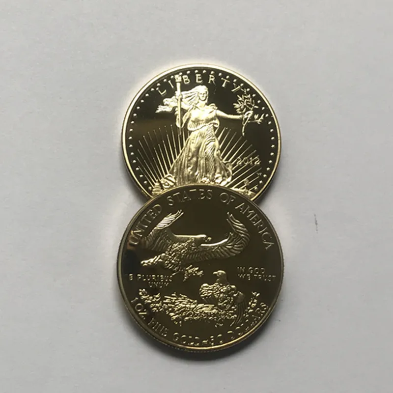 100 Pz. Non magnetico dom Eagle 2012 distintivo placcato oro 326 mm Statua americana bellezza libertà goccia monete accettabili3146766