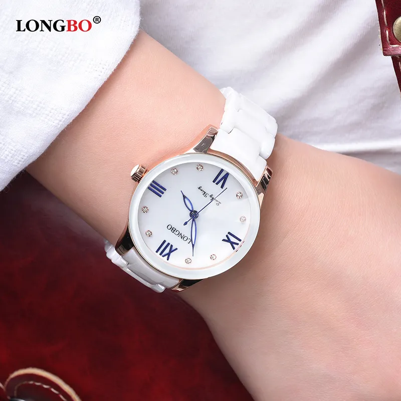 CWP 2021 Top Marque LONGBO Luxe Mode Casual Quartz Céramique Montres Lady Relojes Mujer Femmes Montre-Bracelet Fille Robe Femme Ladie180A