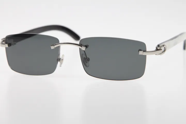 Ganze Verkauf Randlose 8200757 Männer Quadratische Sonnenbrille Original Weiß innen Schwarz Buffalo horn Sonnenbrille männlichen und weiblichen UV400281r