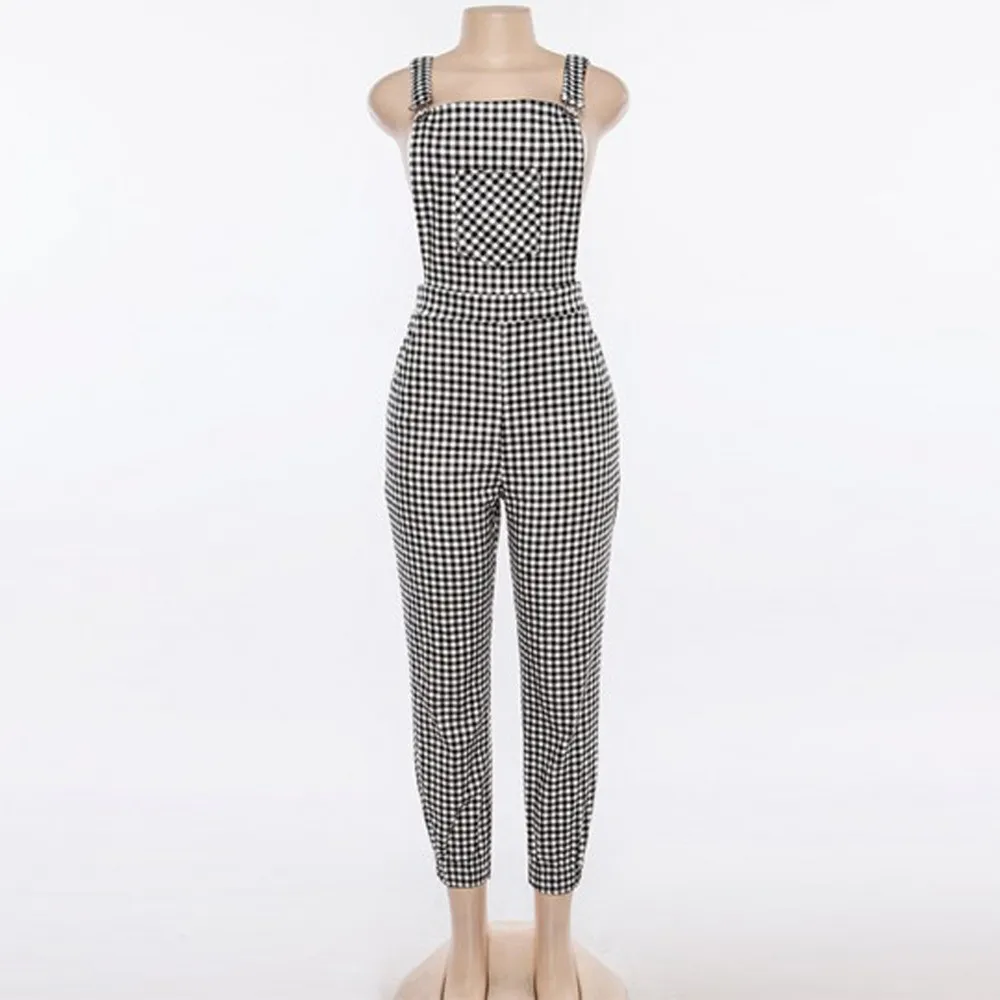 Women Casual Pants Suit Sexy Solid Elegant Women Sleeveless Dungarees Loose Plaid Long Jumpsuit Pants Trousers outdoor 19JUL31 210326