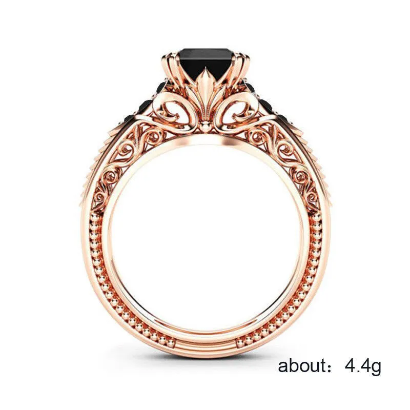 Fashion Punk Ring 18k Rose Gold Square Diamond Ring Ladies Europe And America Luxury Black Diamond Engagement Party Jewelry Size 5309y