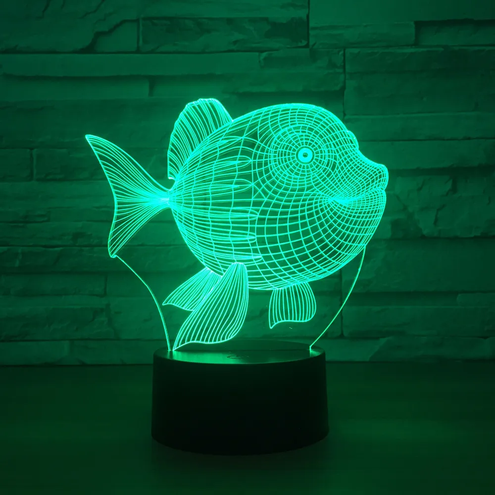 アートデコ魚3D LEDナイトライト7カラータッチスイッチLEDライトプラスチックランプシャイプ3D USBパワーナイトライト雰囲気斬新なL245V