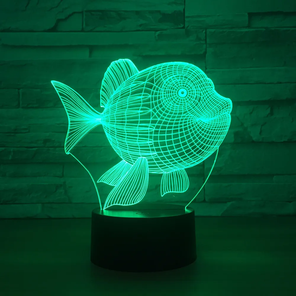 3D USB angetriebene Nachtlichtfisch 3D LED Night Light 7 Farbschalter LED -Leuchten Kunststofflampenhaus Atmosphäre Neuheit Beleuchtung287o