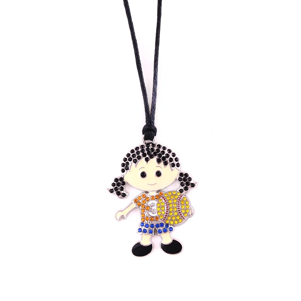 Huilin Whole Black Wax Rope Naszyjniki i urocza softball dziewczyna z biżuterią naszyjnik z wielokolorowym wisiorkiem krysztle