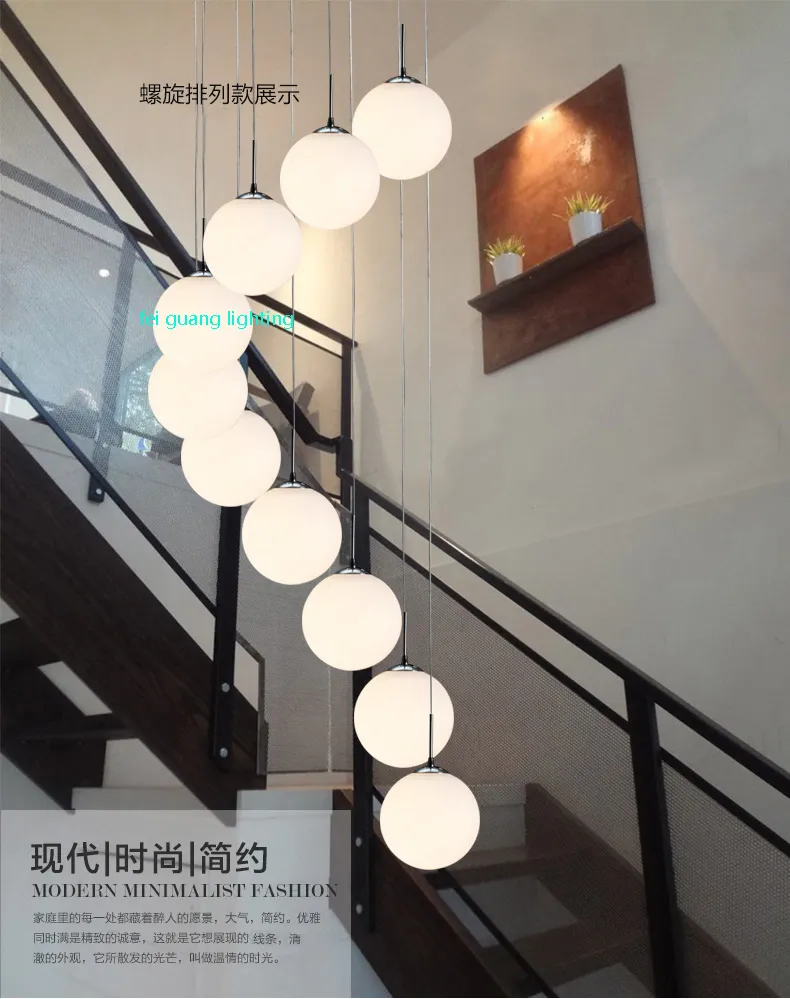 Led décoration luminaire verre suspension lampe led escalier éclairage spirale pendentif luminaire lampe ronde pendentif lampes2830