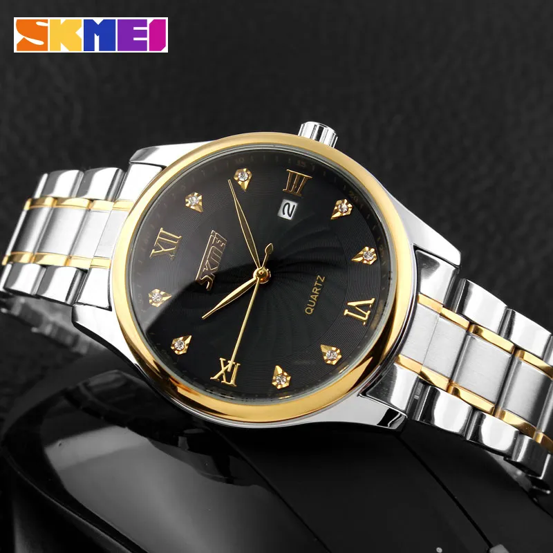 Skmei Fashion Mens Watches Top Brand Luxury Business Watch Men Roestvrij staal band Quartz polshorloges Relogio Masculino 9101218L