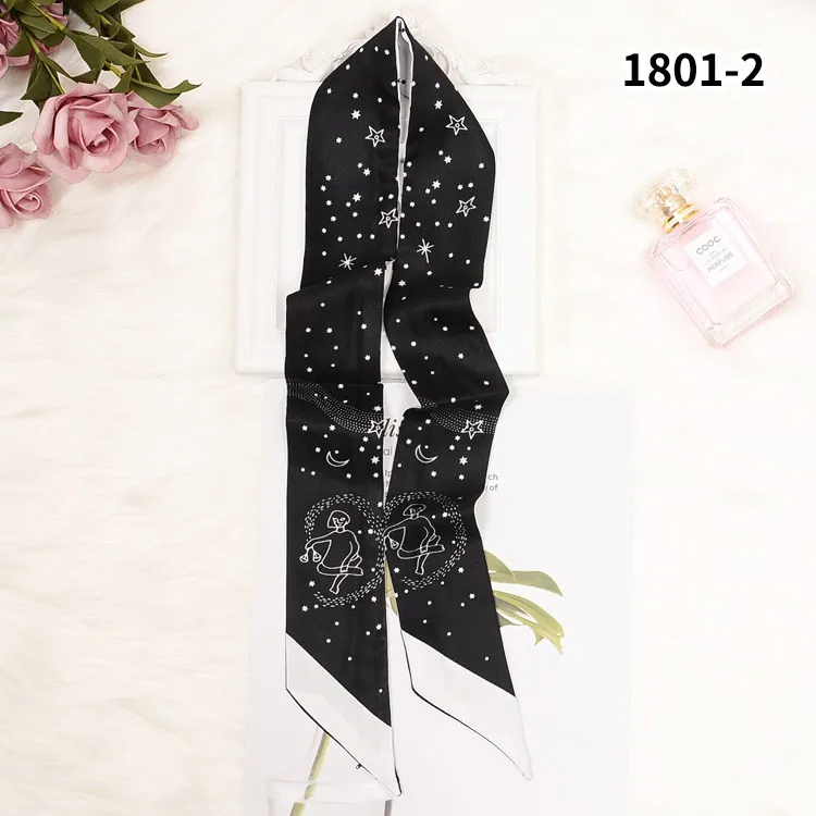 Xia 12 Constellation Stampa fronte-retro Piccola sciarpa di seta Imitazione di seta Twill Cravatta Borsa Maniglia Sciarpa a nastro Donna