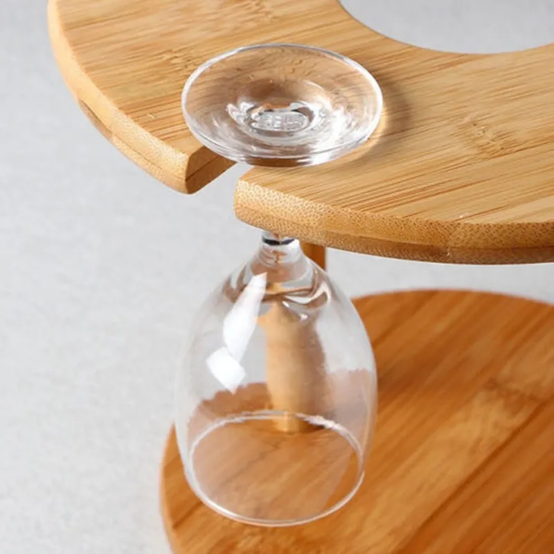 Préférence-support de verre à vin table en bambou supports de séchage de verre à vin Camping pour 6 verres et 1 bouteille de vin 2163