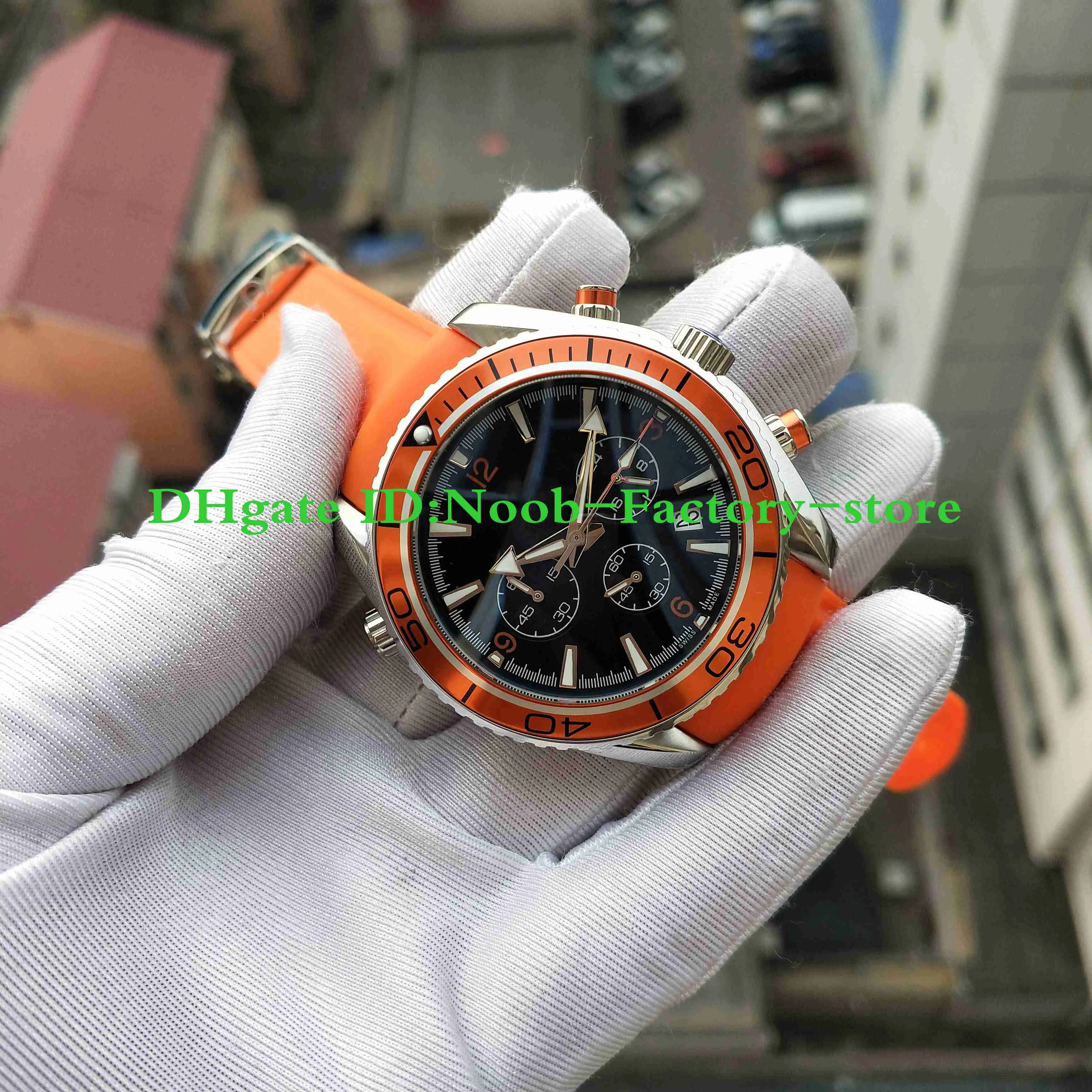 Usine vente montres Pographs bonne qualité Quartz chronographe travail Orange bracelet en caoutchouc calendrier montre hommes Watches293z