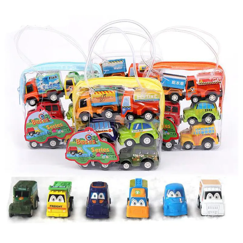 6 teile/satz Kinder Mini auto modell maßstab Cartoon Pull Back Bus Lkw Kinder Spielzeug Großhandel