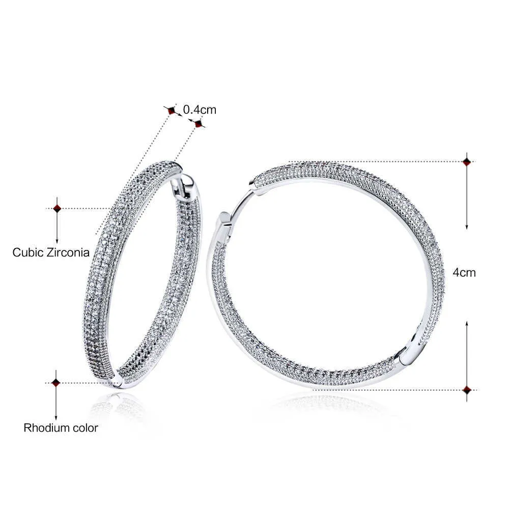 최고 품질의 4cm 직경 대형 후프 귀걸이 화이트 보석 고전 보석류 패스트 여성 큰 서클 귀걸이 T190625177N