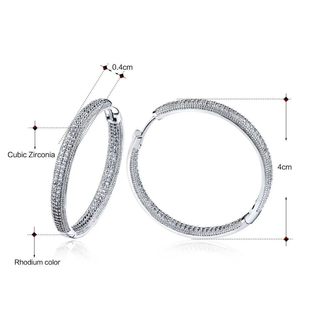 Pendientes de aro grandes de 4 cm de diámetro de alta calidad, joyería blanca, joyería clásica, pendiente de círculo grande para mujer rápido T190625272D