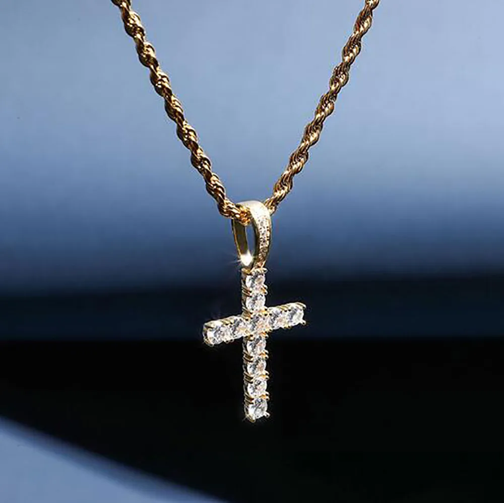 925 prata esterlina cz cruz pingente sólido micro jesus cruz pingente colar masculino hip hop micro pave zircão cúbico jóias3051