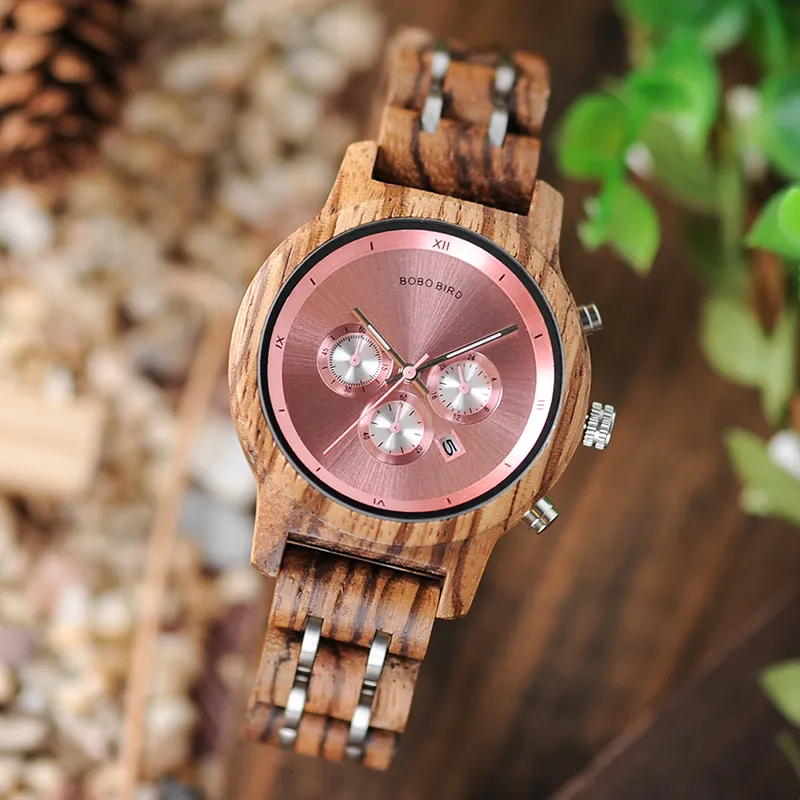 Bob BIRD montre en bois hommes pour les amoureux double bois et acier combinés femmes montres avec chronomètre femmes ERKEK KOL sati Montre CJ1911329n