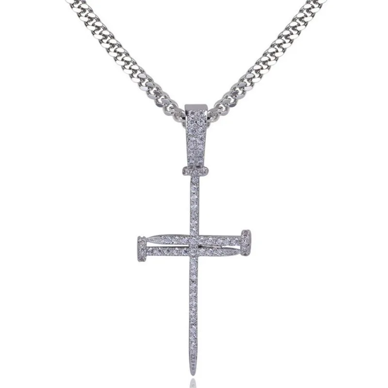 Goud Zirkoon Nail Cross Hanger Goud Zilver Koper Materiaal Iced Out Cross CZ Hangers Ketting Ketting Mode Hip Hop Jewelry224A