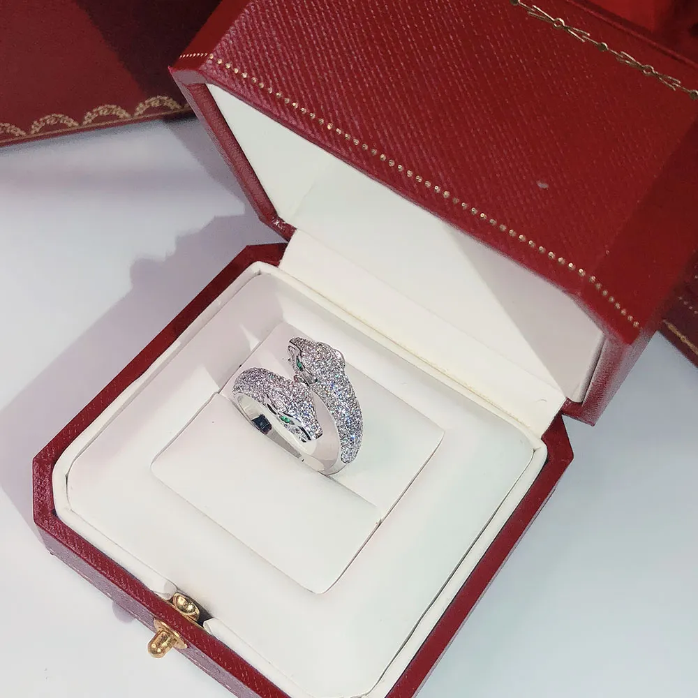 Punkowa osobowość dominująca podwójna cyrkon lampart pierścionek damski luksusowy taniec dający prezenty ring3569