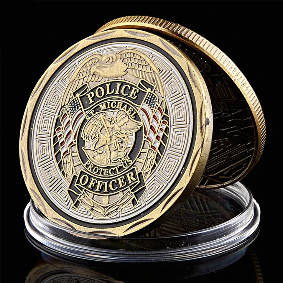 St Michael Protect Police Police Craft Commorative Gold Stated Multicolor Challenge Monety Collectible Prezenty 8206027