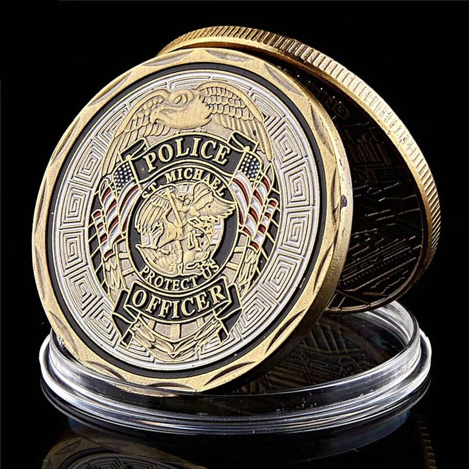 St Michael Proteger os policiais dos EUA artesanato comemorativo ouro banhado multicolor Coin Collectible Gifts4937703