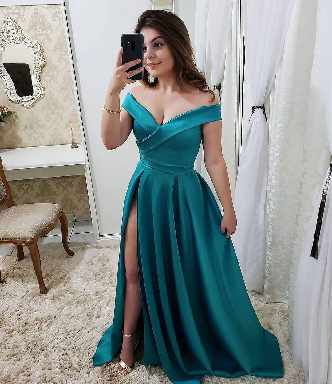 Simple Elegant Light Sky Blue Cheap Long Prom Dresses Off Shoulders Ruched High Split Evening Party Gowns2408