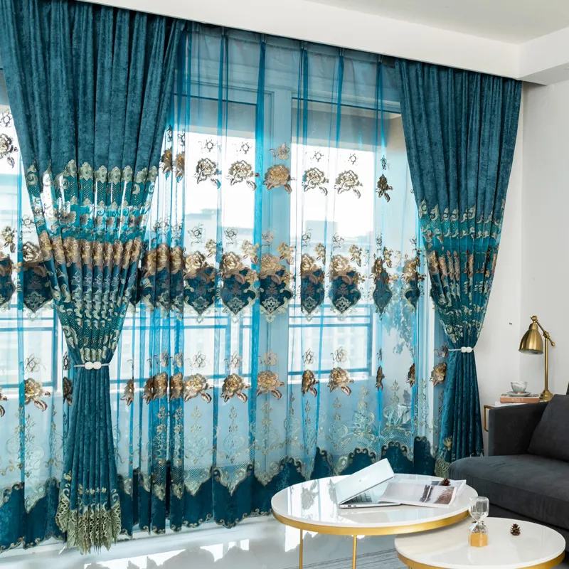 Rideaux de chambre à coucher en Chenille brodés de velours européens, pour salon, rideau de fenêtre en Tulle moderne, décoration de cantonnière T2003232825
