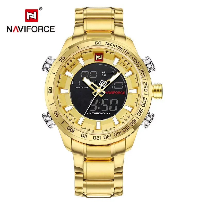 NAVIFORCE 9093 Luxe heren Chrono Sport Horloge Merk Waterdicht EL BackLight Digitale horloges Stopwatch Clock183p