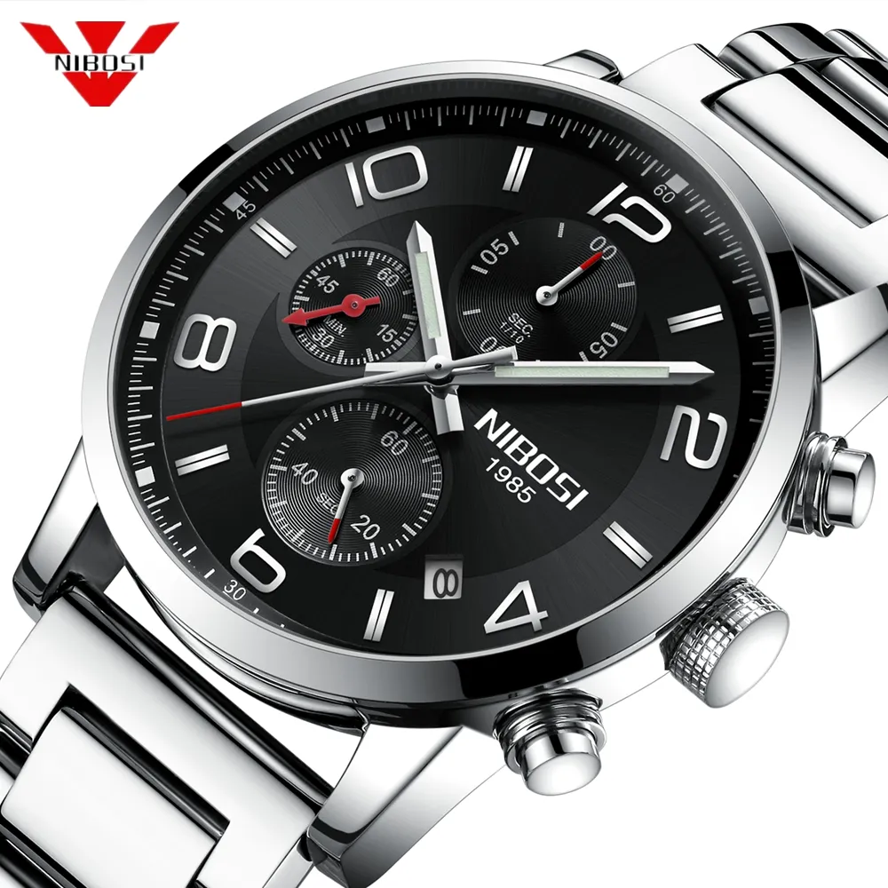 NIBOSI New Type Luxury Watch Quartz WristWatch Fashion Stainless Steel Watch for Man Relogio Masculino Exquisite Silver250c