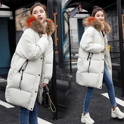 Ladies Warm Winter Jacket Women Big Fur Thick Slim Female Jacket Winter Coat Women Hooded Coats Down Parkas Women Long Outerwear S18101504