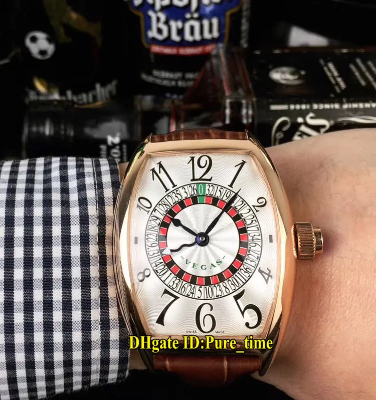 Pas cher nouveau 8880 Vegas Casino plateau tournant russe cadran blanc vert automatique montre pour homme boîtier en or rose bracelet en cuir vert montre pour hommes 328w